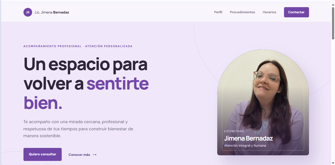Landing page básica realizada para un profesional de salud