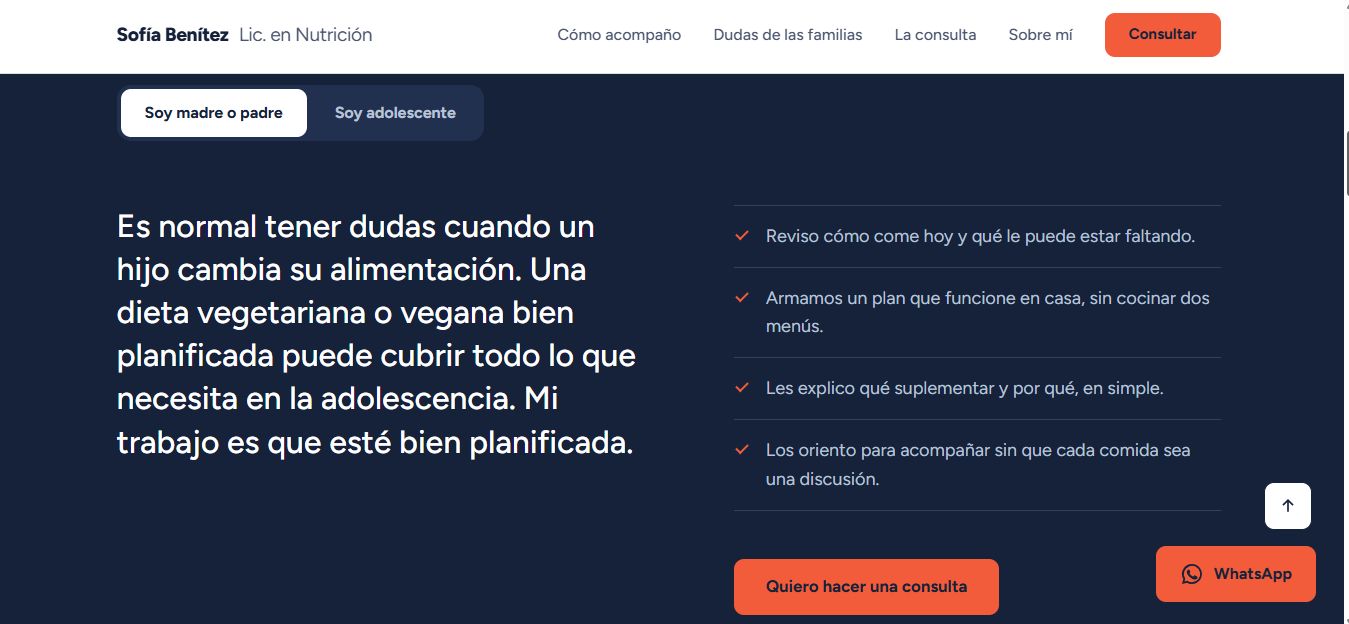 Landing page básica para una profesional de la salud nutricionista
